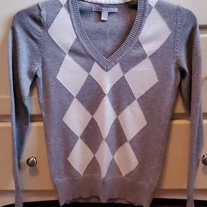 🛍Old Navy Ladies V-Neck Sweater, gray/white, Size S